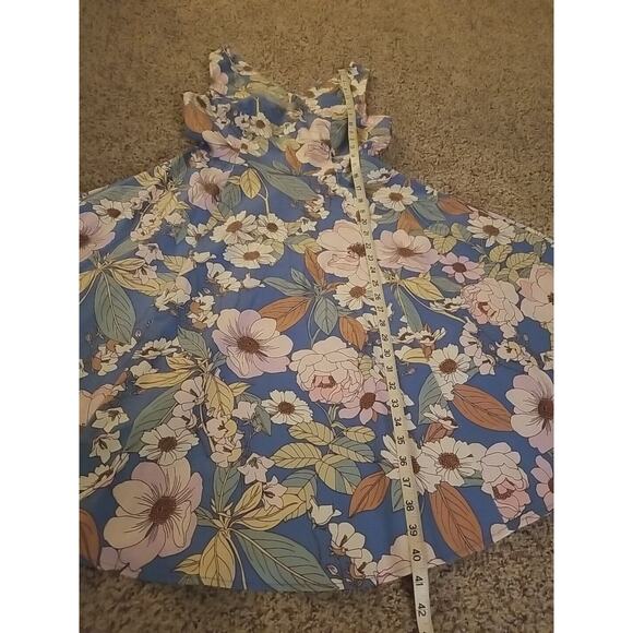 New Eva Rose Blue Pastel Floral V Neck Swing Dress Pockets Size Medium Retro - Picture 8 of 12